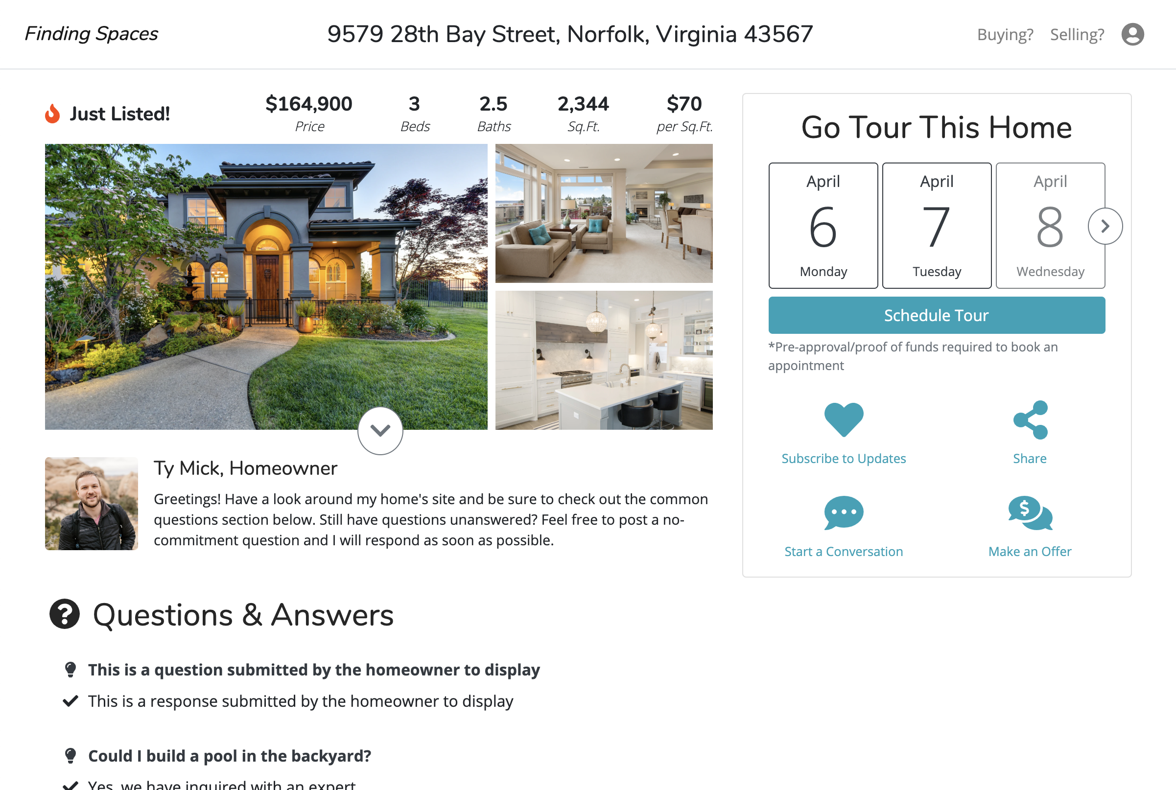 A preview of the desktop version of this real estate listing page
